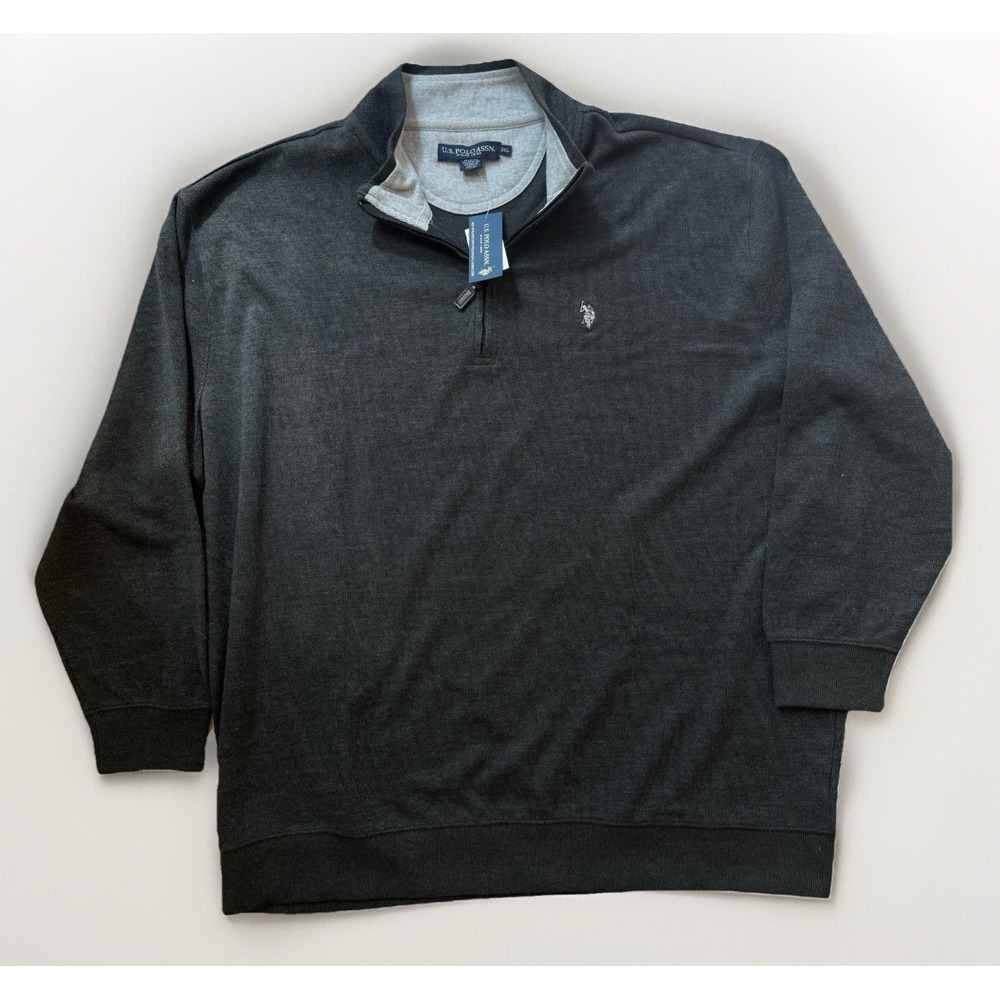 US Polo Assn Sweater 3XL 1/4‎ Cotton Polyester Gray Long Slv Pullover NWT